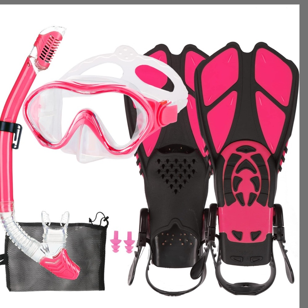Pink and Black Snorkel Set with Fins